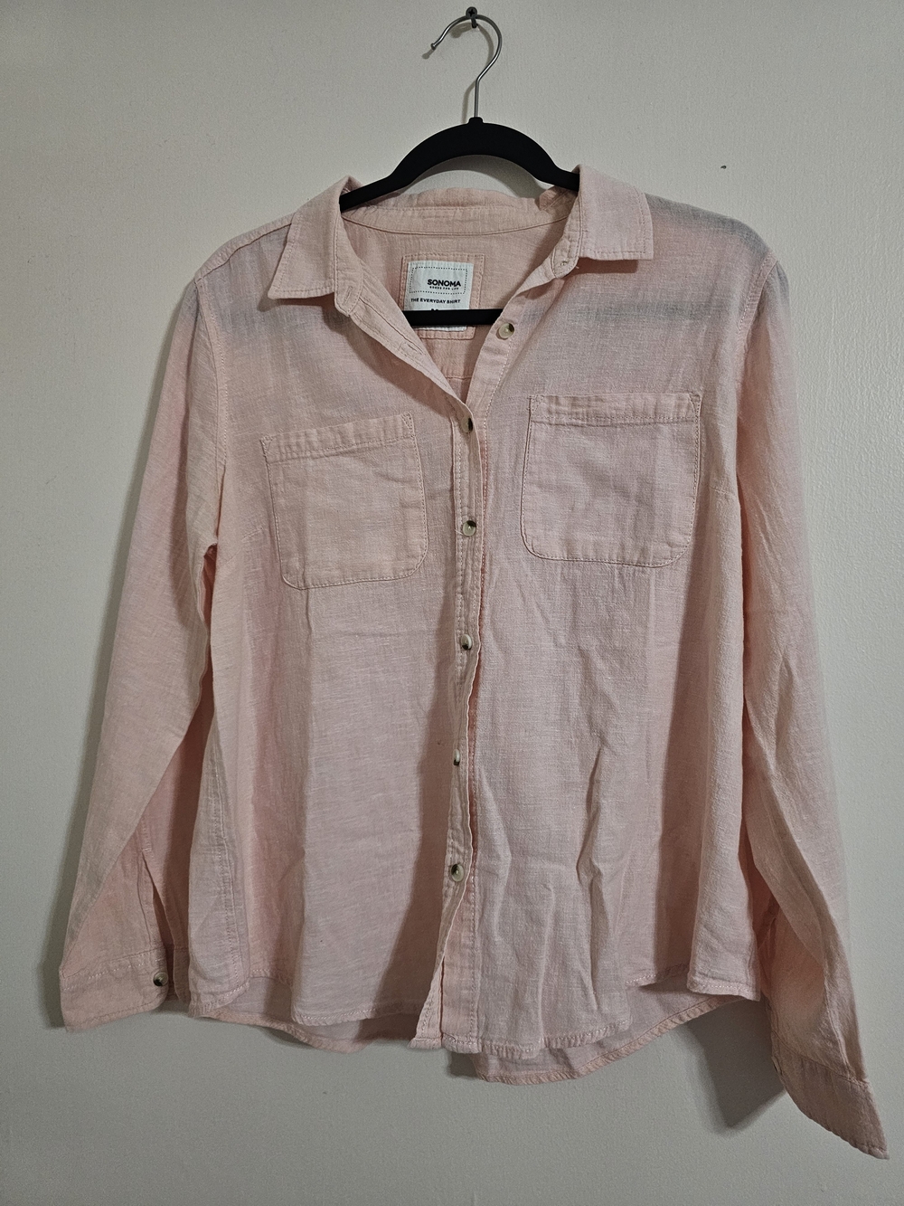 Sonoma Med Linen/Cotton Blend Lightweight  Pink Button-Up Shirt